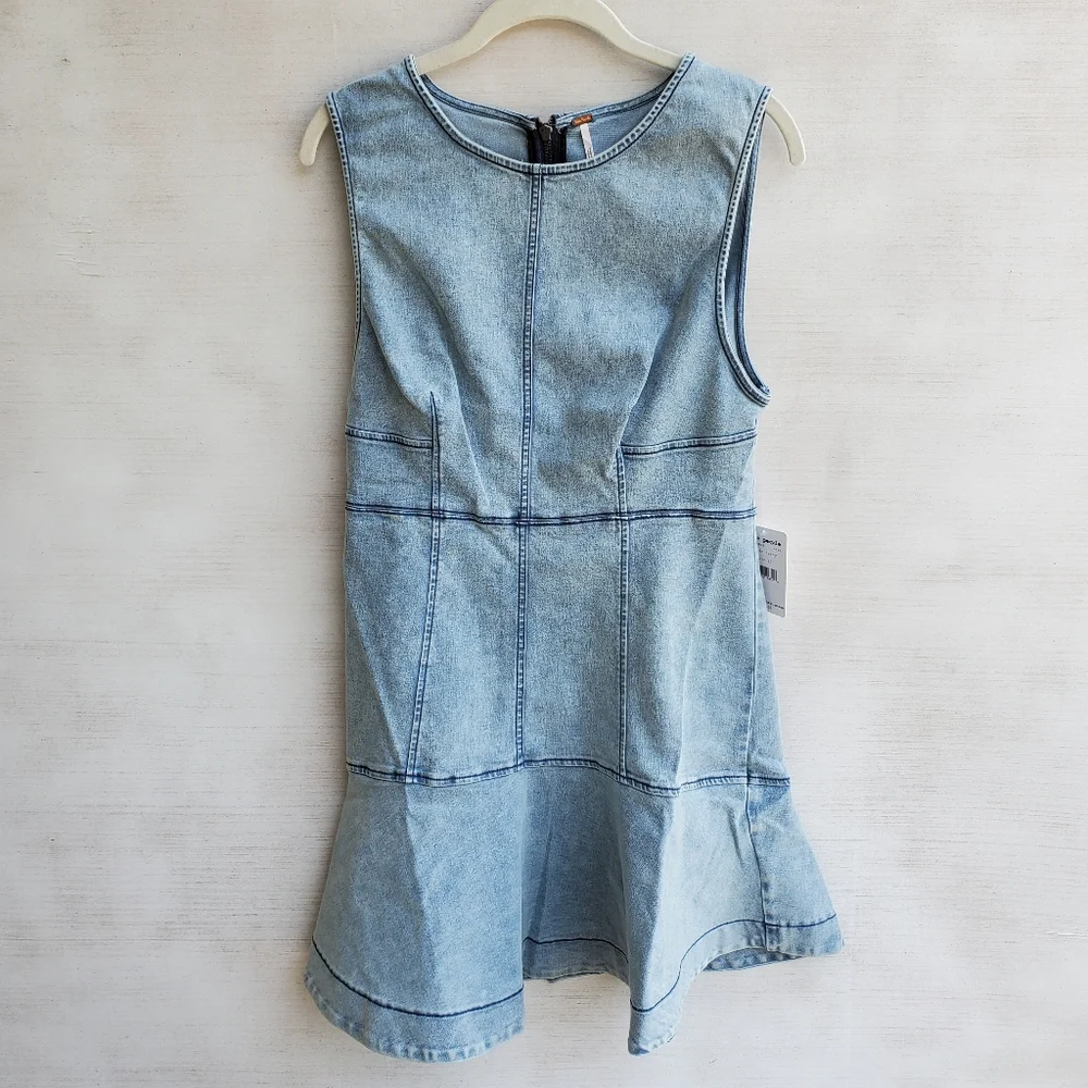 NWT Free People Alex Mini Denim Flare Dress - Picture 2 of 4